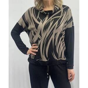 NEW SOFT WORKS printed cowl neck top with drawstrings in dusk
